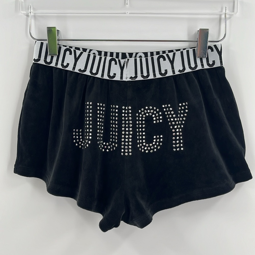 Juicy Couture Sleepwear Black Velour Shorts Studs High Rise Logo Casual